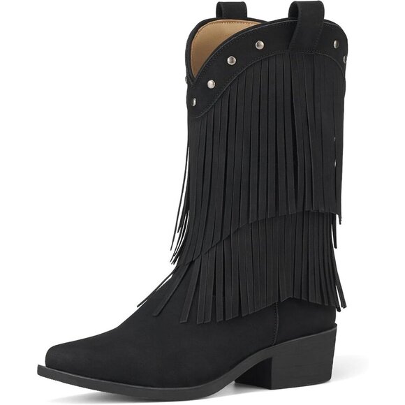 Other - Girls Black Cowgirl Boots Fringe Western Snip Toe Cowboy Boots for Kids Stylish